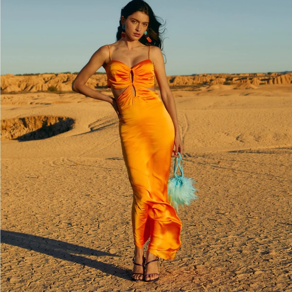 ORANGE CUT OUT DRESS WITH WRAP